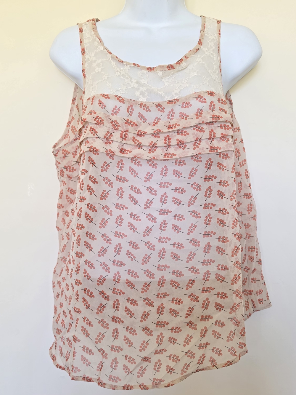 Charlotte Russe Cream Blush Floral Lace Yoke Tank Top
